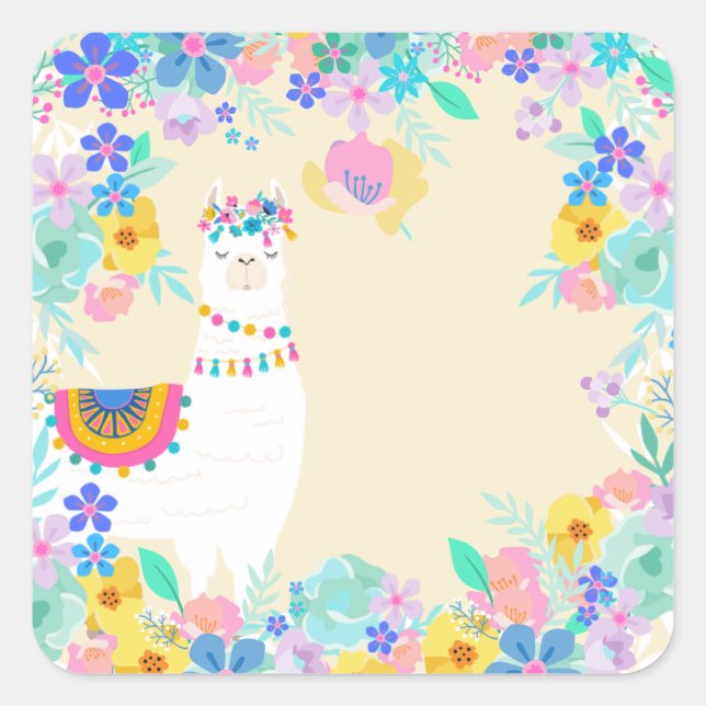 White Llama and Rainbow Fiesta Cinco de Mayo  Square Sticker (Front)