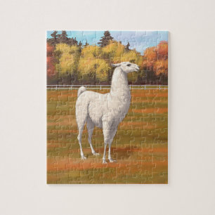 White Llama in Autumn Farm Pasture Jigsaw Puzzle