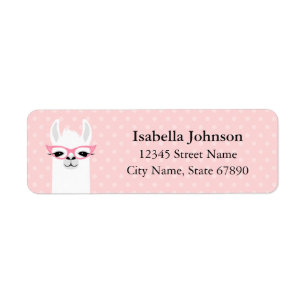 White Llama Pink Return Address Label