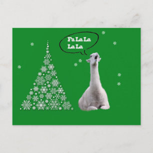 White Llama Sings Christmas Carol:Fa LaLaLa Lama Holiday Postcard