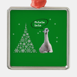 White Llama Sings Christmas Carol:Fa LaLaLa Lama Metal Tree Decoration