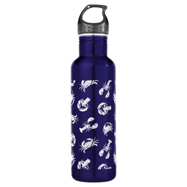 White Lobster and Crab Patterned Seafood 710 Ml Water Bottle (Front)