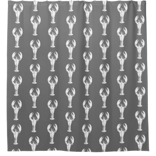 White Lobster on Grey / Grey Shower Curtain (Front)