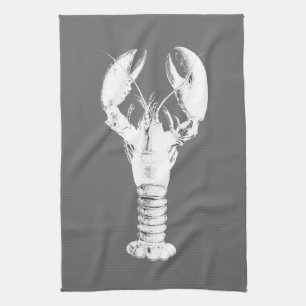 White Lobster on Grey / Grey Tea Towel