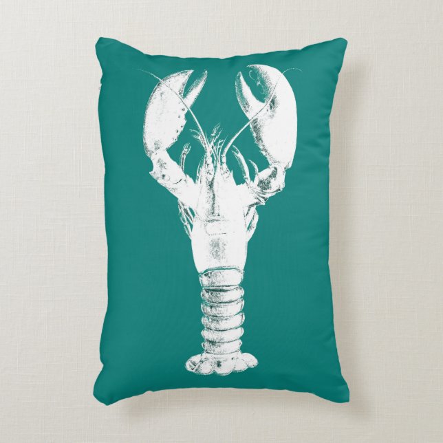 White Lobster on Turquoise / Teal Decorative Cushion (Front(Vertical))
