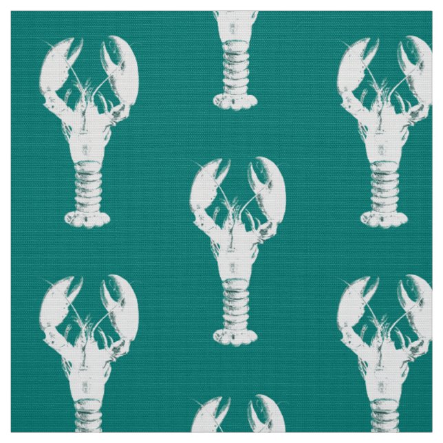 White Lobster on Turquoise / Teal Fabric (Swatch)