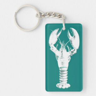 White Lobster on Turquoise / Teal Key Ring
