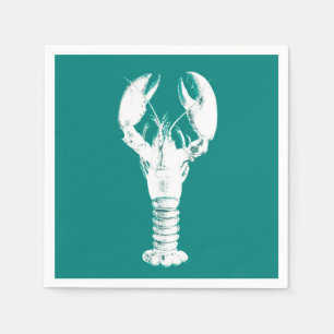White Lobster on Turquoise / Teal Napkin