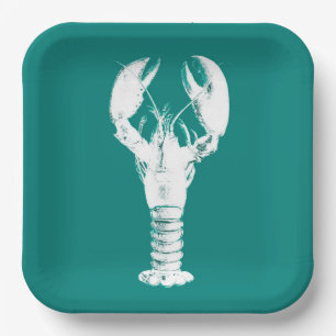 White Lobster on Turquoise / Teal Paper Plate