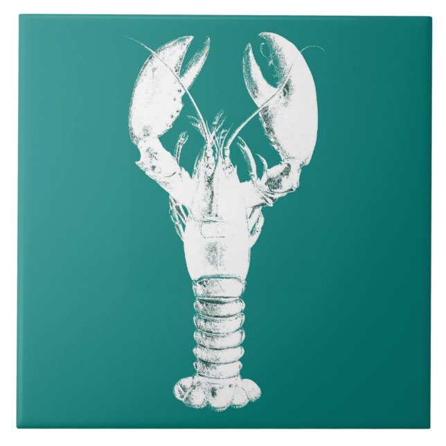 White Lobster on Turquoise / Teal Tile (Front)