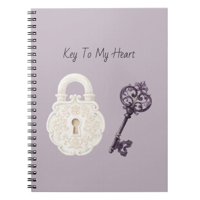 White Lock Purple Key Notebook (Front)