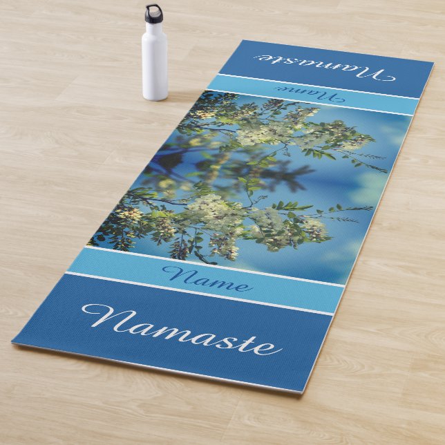White Locust Flower Blossoms Personalised Yoga Mat (In Situ)