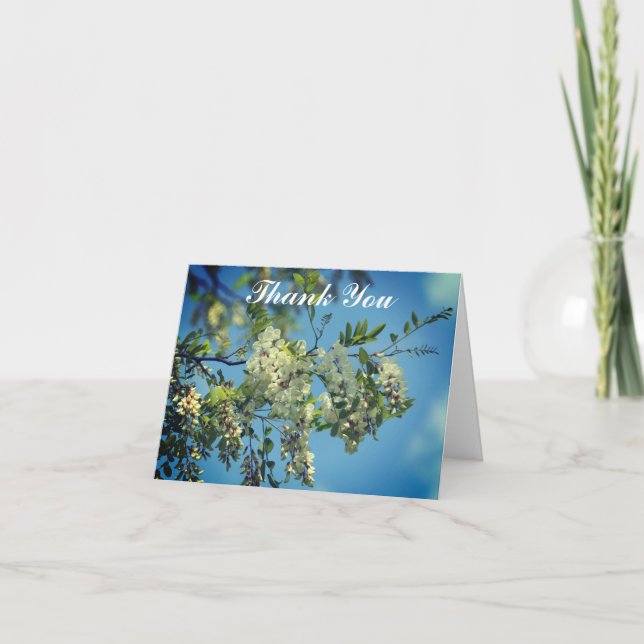 White Locust Flower Blossoms Thank You Card (Front)