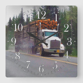 White Logging Truck Drivers Wall Clock