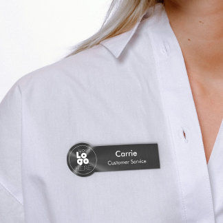 White Logo Brushed Radial Metallic Black Name Tag