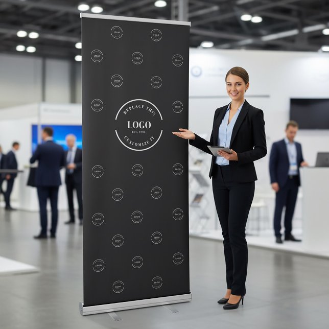 White Logo on black Simple Step and Repeat  Retractable Banner (Customizable logo step and repeat retractable roll up banner for trade shows )