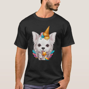 White Long Coat Chihuahua Ice Cream Unicorn T-Shirt