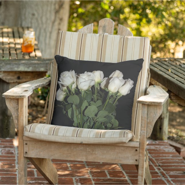 White Long-Stemmed Roses Floral Flowers Photograph Cushion (Chair)