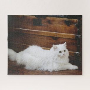 White Longhair Cat Jigsaw Puzzle