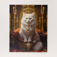 White Longhaired Cat Surrounded by Gold Ornament
