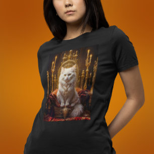 White Longhaired Cat Surrounded by Gold Ornament T-Shirt