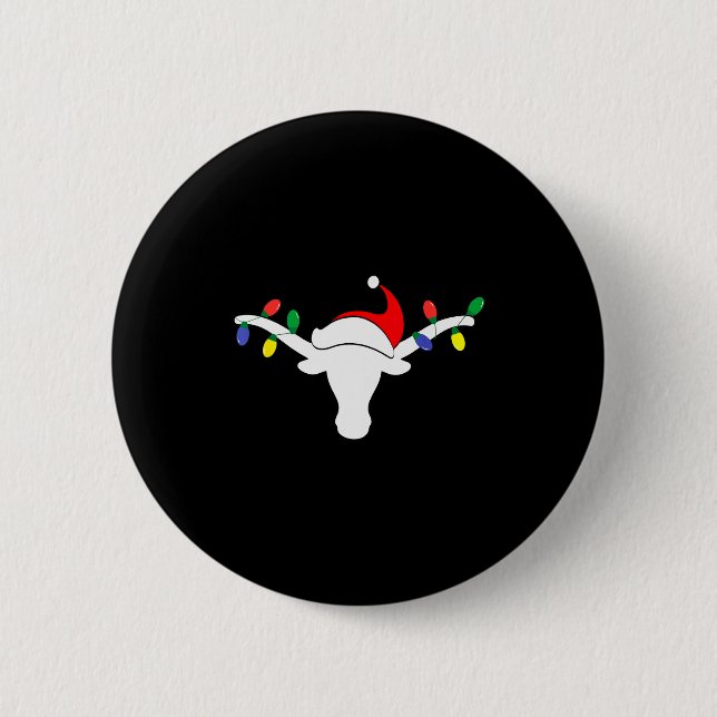 White Longhorn Christmas Lights Santa Hat Horn Ant 6 Cm Round Badge (Front)