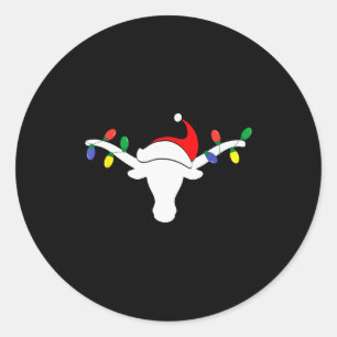 White Longhorn Christmas Lights Santa Hat Horn Ant Classic Round Sticker