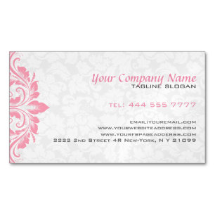 White loral Damask Pink Lace Magnetic Business Card