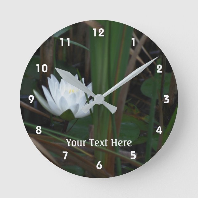 White Lotus Blossom Water Lily Flower Personalised Round Clock (Front)