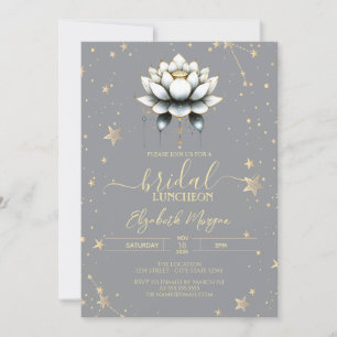 White Lotus Celestial Stars Gray Bridal Shower Invitation