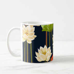White lotus, fish: seamless pattern. coffee mug