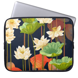 White lotus, fish: seamless pattern. laptop sleeve
