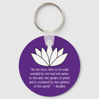 White Lotus Flower and Buddha Quote Key Ring