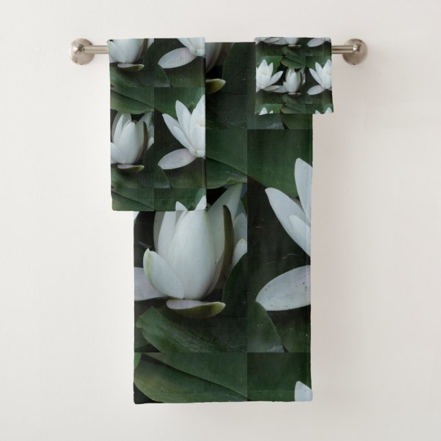 White lotus flower, botanical photo. bath towel set (Insitu)