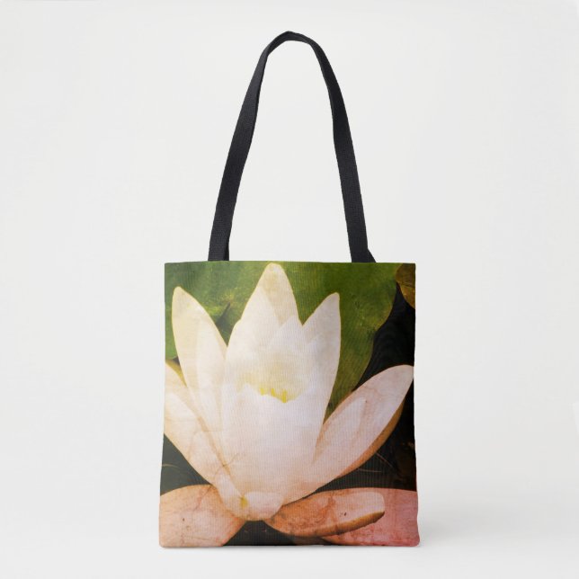 White lotus flower, botanical photo tote bag (Front)
