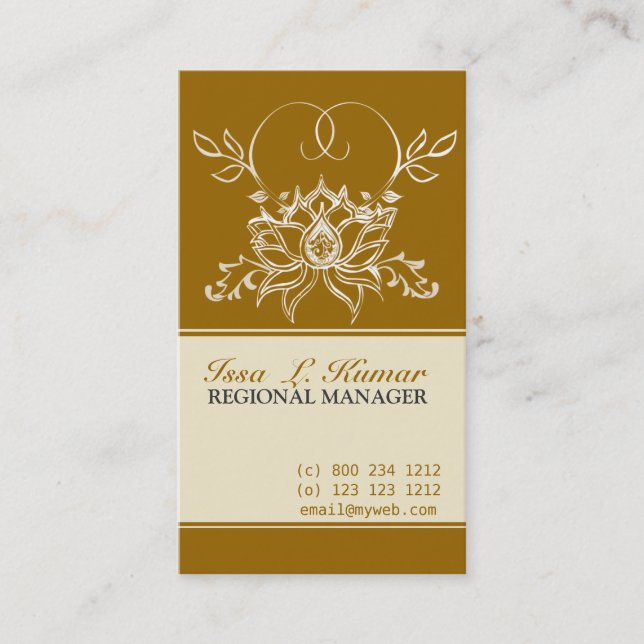 White Lotus Flower Digital Drawing Asian Motif Business Card (Front)