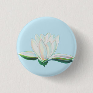 White Lotus Flower Illustration 3 Cm Round Badge