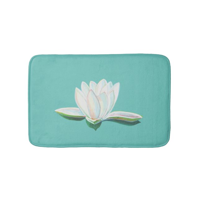 White Lotus Flower Illustration  Bath Mat (Front)