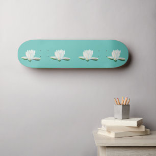 White Lotus Flower Illustration Calm Mint Green Skateboard