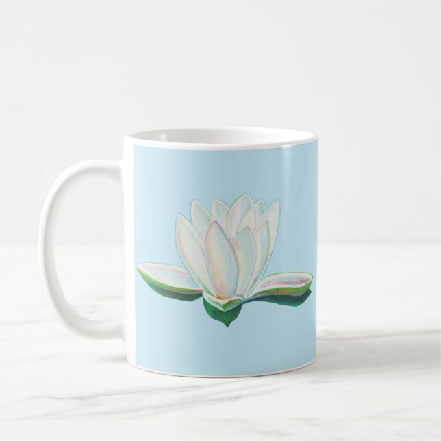 White Lotus  Flower Illustration Coffee Mug (Left)