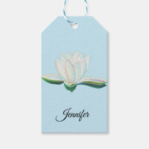 White Lotus Flower Illustration Personalised Gift Tags