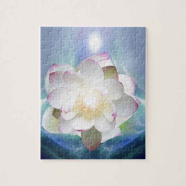 White lotus flower in blue crystal jigsaw puzzle (Vertical)
