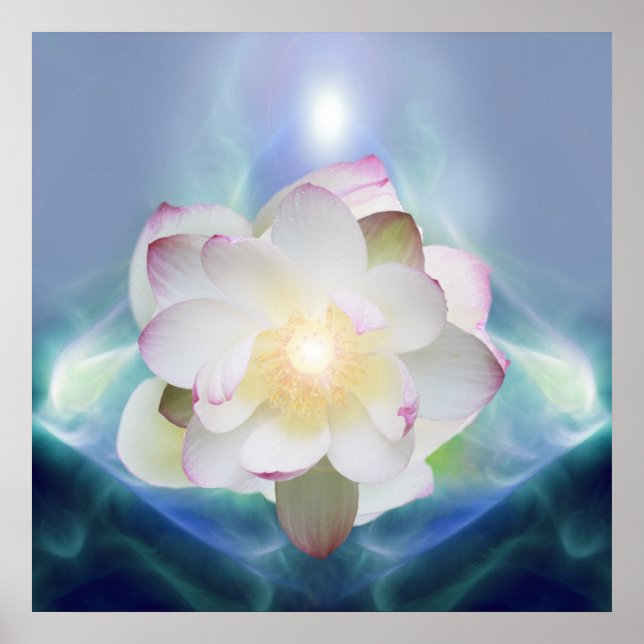White lotus flower in blue crystal poster (Front)