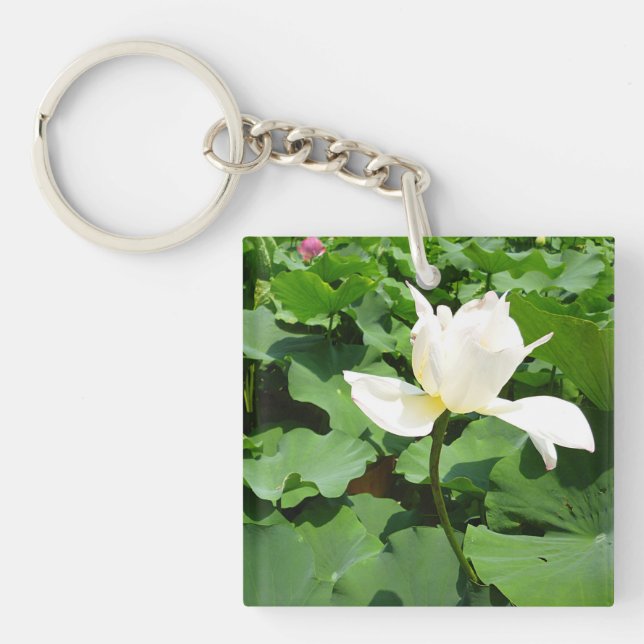 White Lotus Flower Key Ring (Front)
