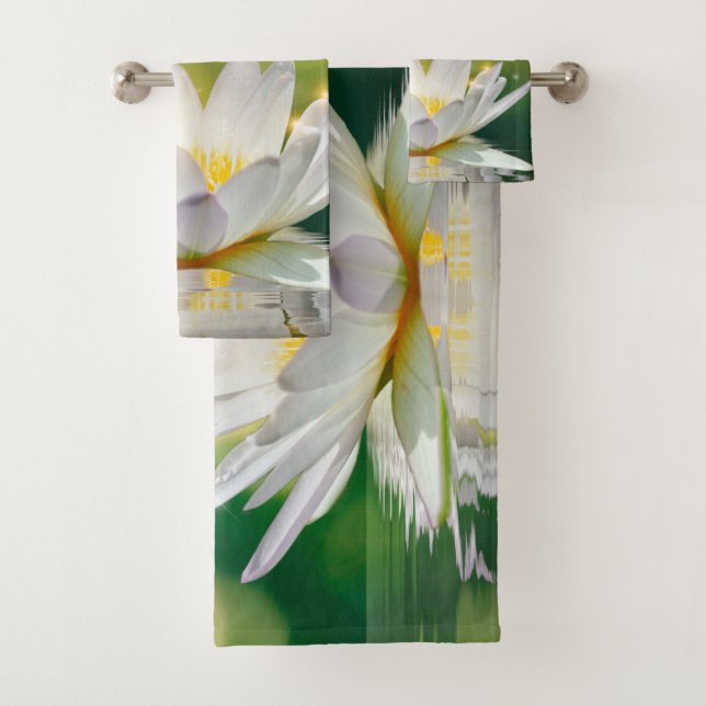 White Lotus Flower Landscape, Zen Bath Towel Set (Insitu)