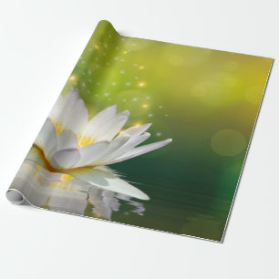 White Lotus Flower Landscape, Zen Wrapping Paper