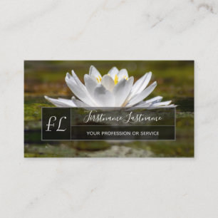 White lotus flower mental health coach monogram business card