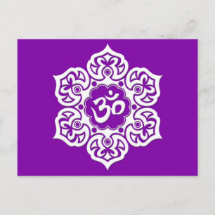 White Lotus Flower Om on Purple Postcard