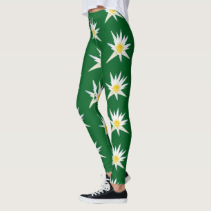 White Lotus Flower On Green, Leggings