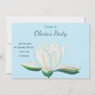 White Lotus Flower Party Personalised  Invitation